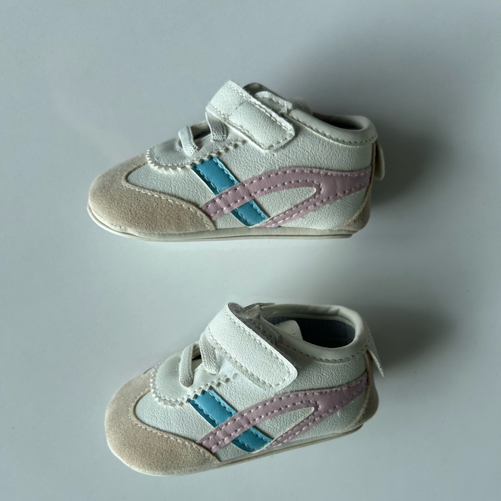 Baby White Sneakers with Blue and Pink Accents